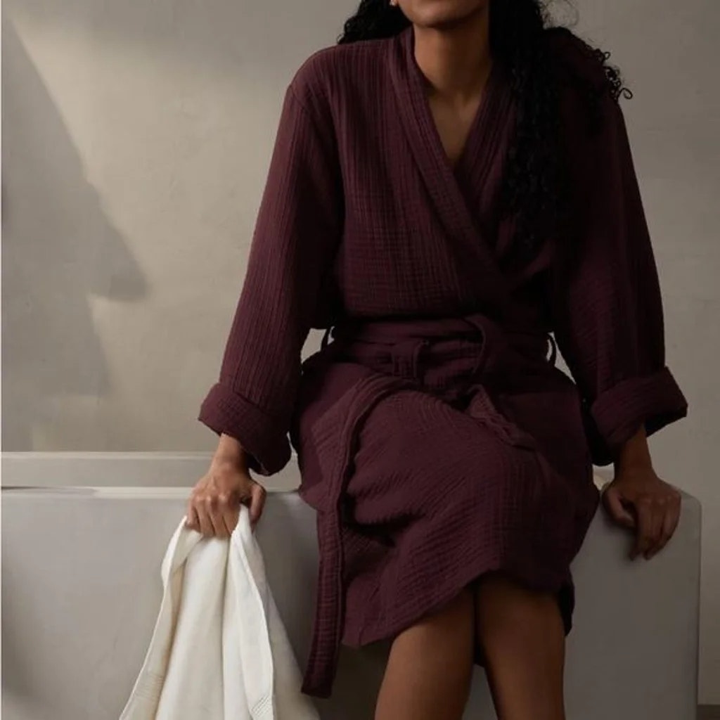 PARACHUTE Cloud Cotton Maroon Waffle Texture Robe MEDIUM