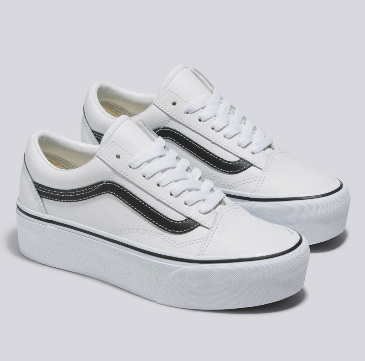 Vans Old Skool Stackform Leather Platform Shoes White Women 8.5 US