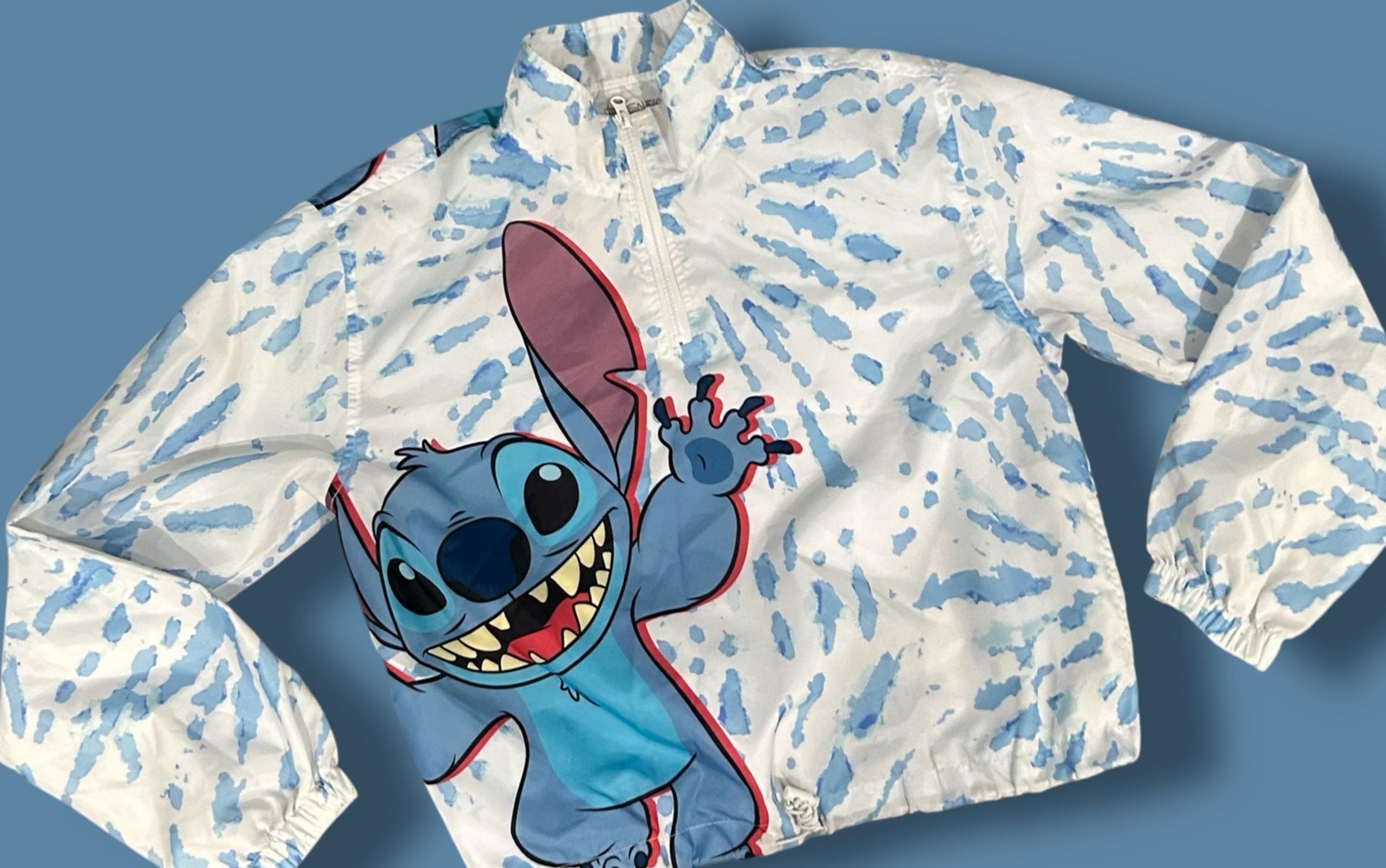 Disney Windbreaker Womens White Blue Tie Dye Stitch Quarter Zip Pullover