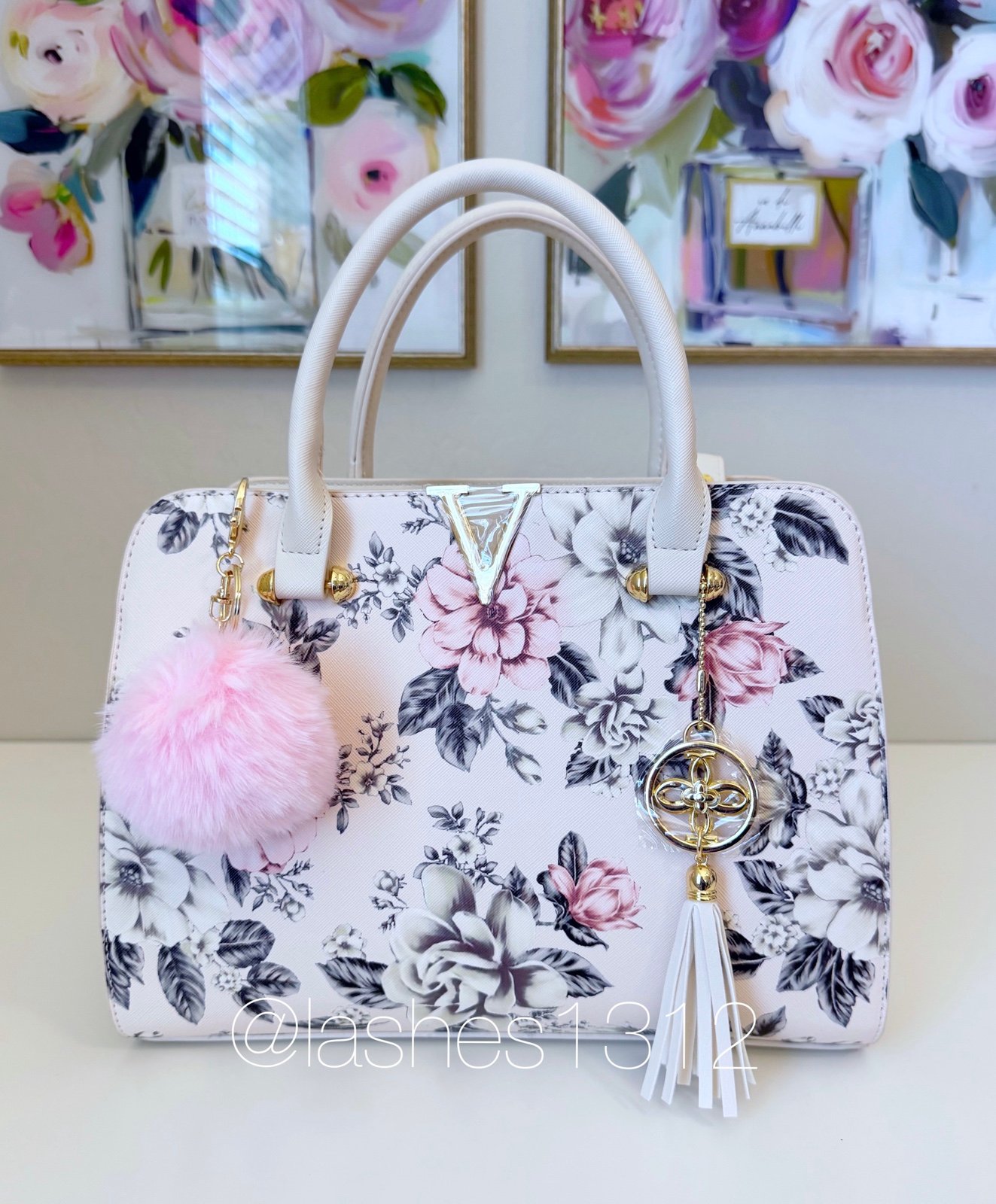 CROSSI Bag Floral Satchel with Rose Print - Cream