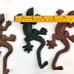 3 Cast Iron Lizards Geckos Wall Hooks Set Brown, Green, Burnt Orange