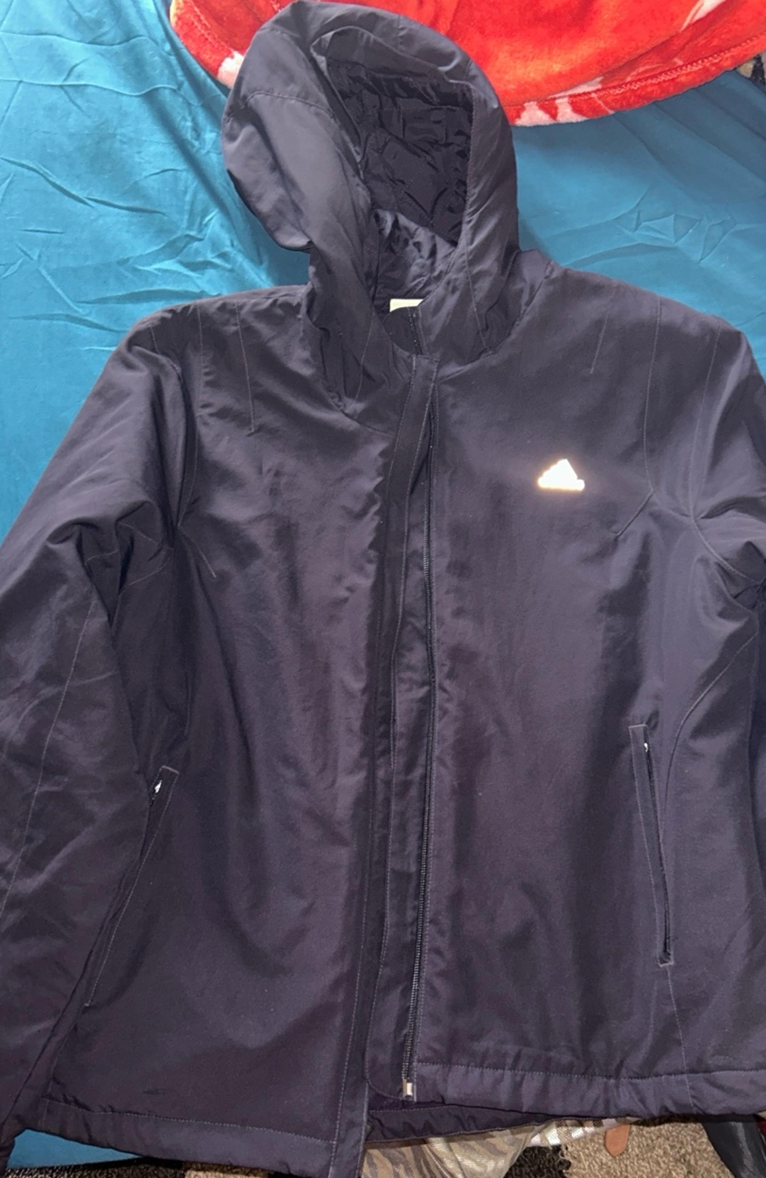 Adidas Jacket Womens L Blue Quilted Lining Full Zip Outdoors Logo Y2k