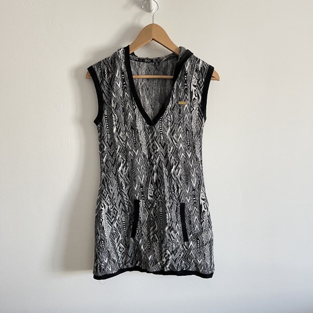 COOGI Sweater Tunic Sleeveless V-Neck Hoodie Kangaroo Pocket Women's Sz Small