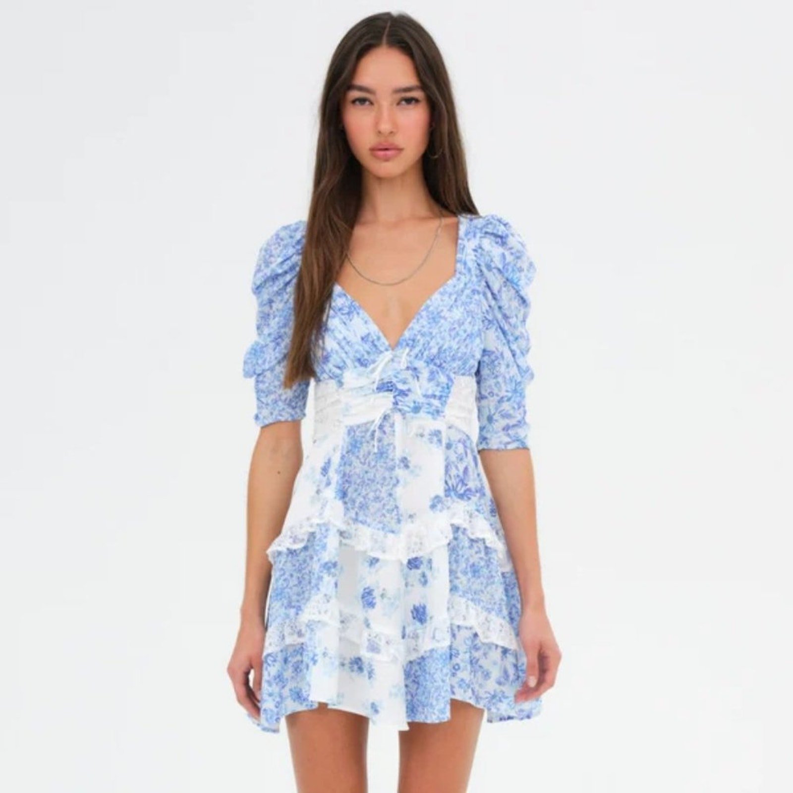 FOR LOVE & LEMONS Rosalyn Mini Dress in Blue (size XS & M) NWT