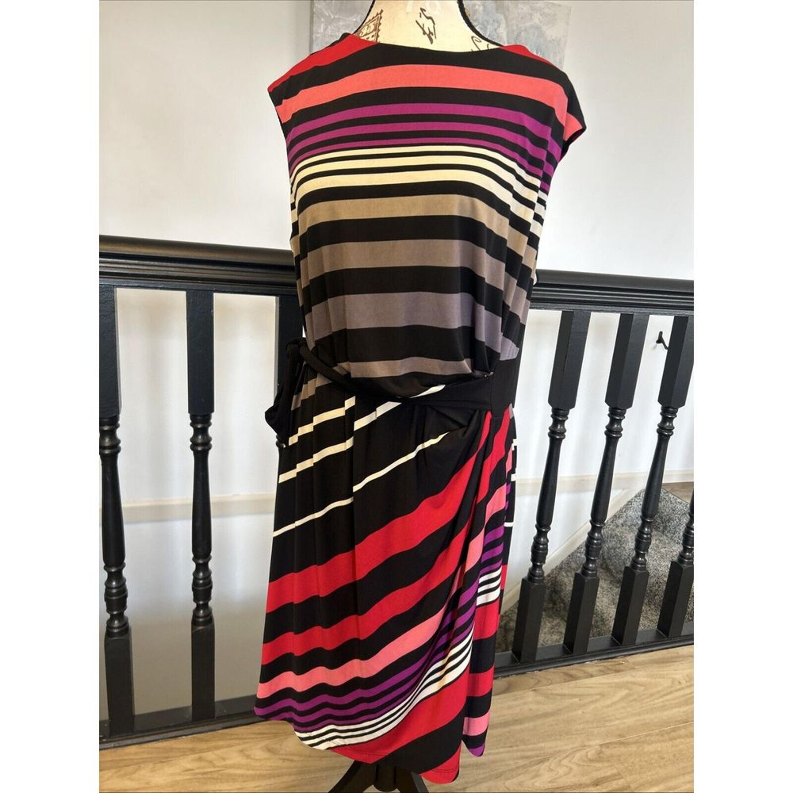 Roz & Ali Dress 16W Sleeveless Knee Length Dress Stripe Tie Waist