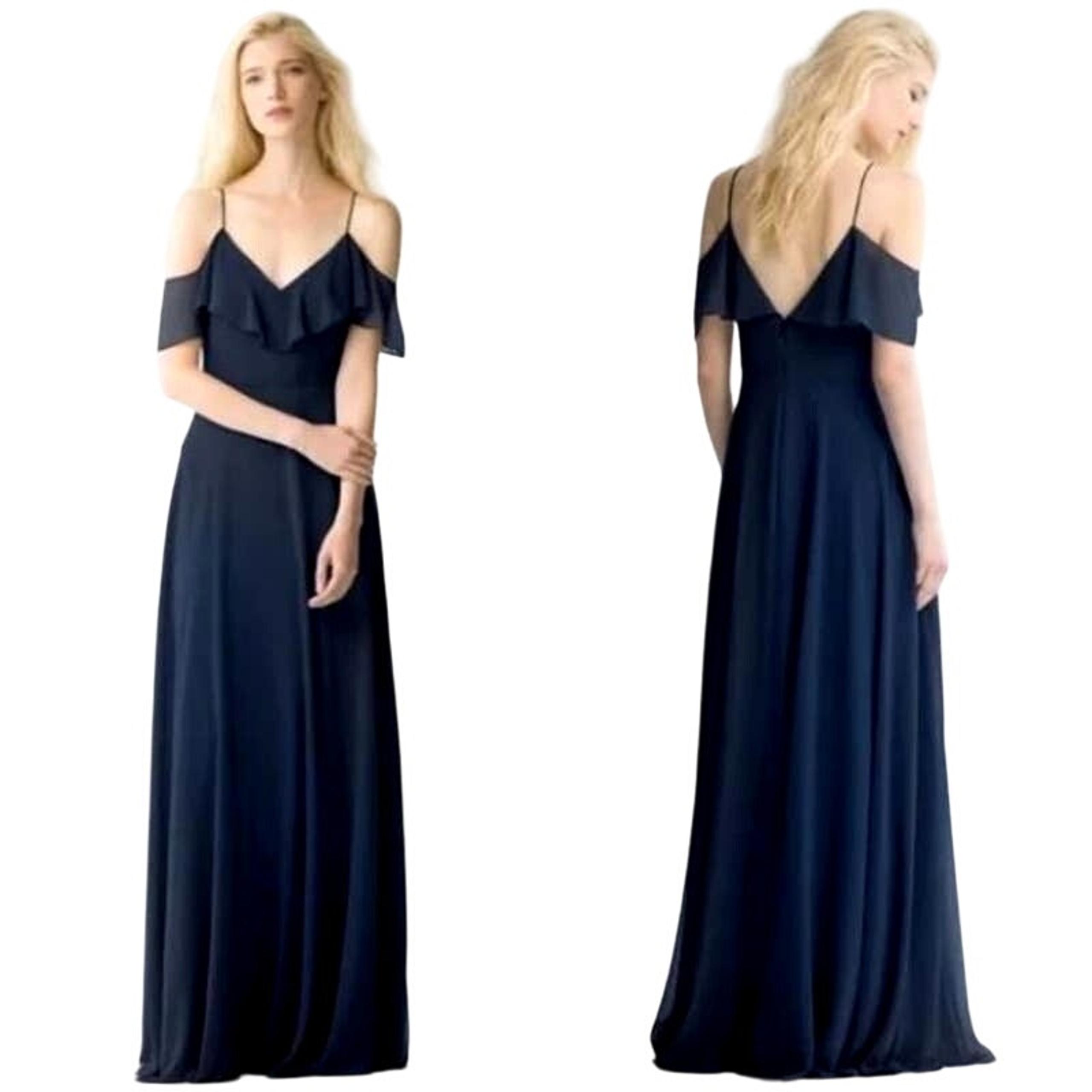 Jenny Yoo Mila Ruffle Cold Shoulder Long Chiffon Gown