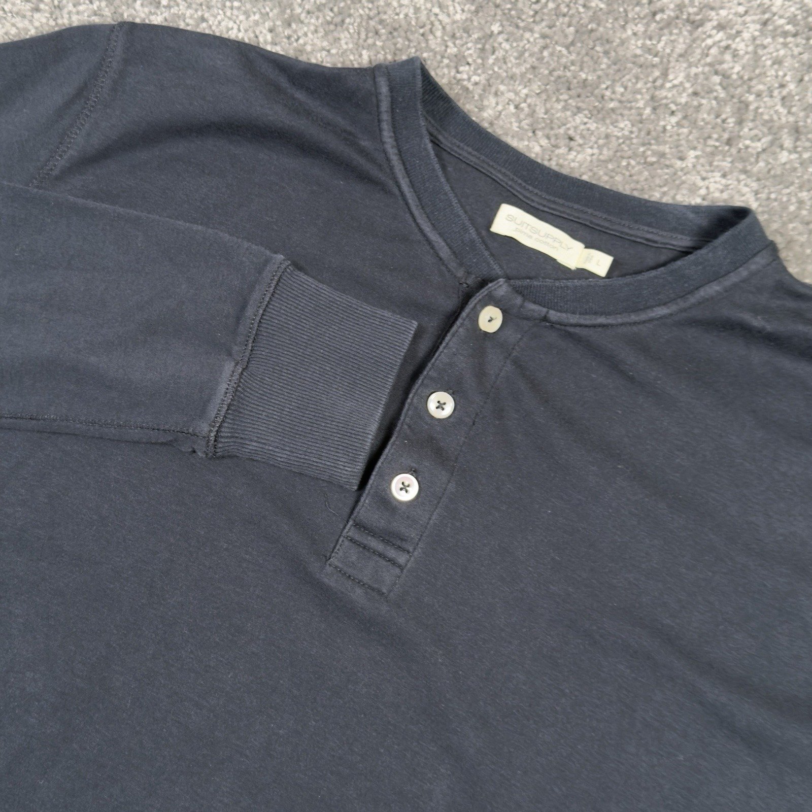 Suit Supply Shirt Mens L Navy Blue Henley Pima Cotton Casual Comfort Long Sleeve