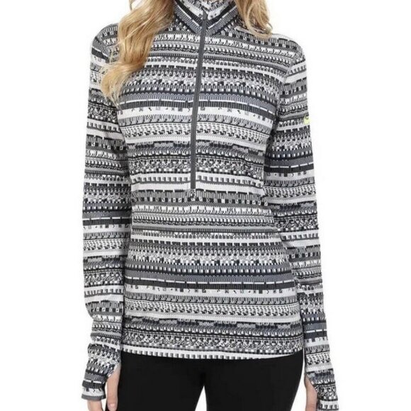 NIKE Pullover Women Large Warm Fair Isle Print 1/4 Zip Grey Long Sleeve Athletic