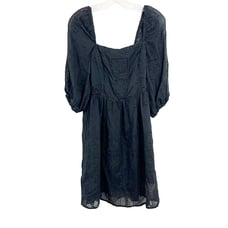 Johnny Was Ella Embroidered Mini Dress Black Square Neck Silk Boho Size Small