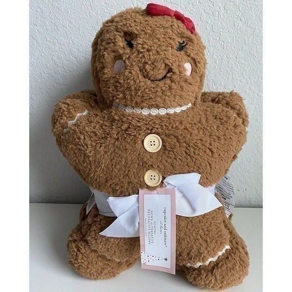Set Of 2 Cupcakes and Cashmere Gingerbread Boy and Girl Soft Sherpa Pillows NEW