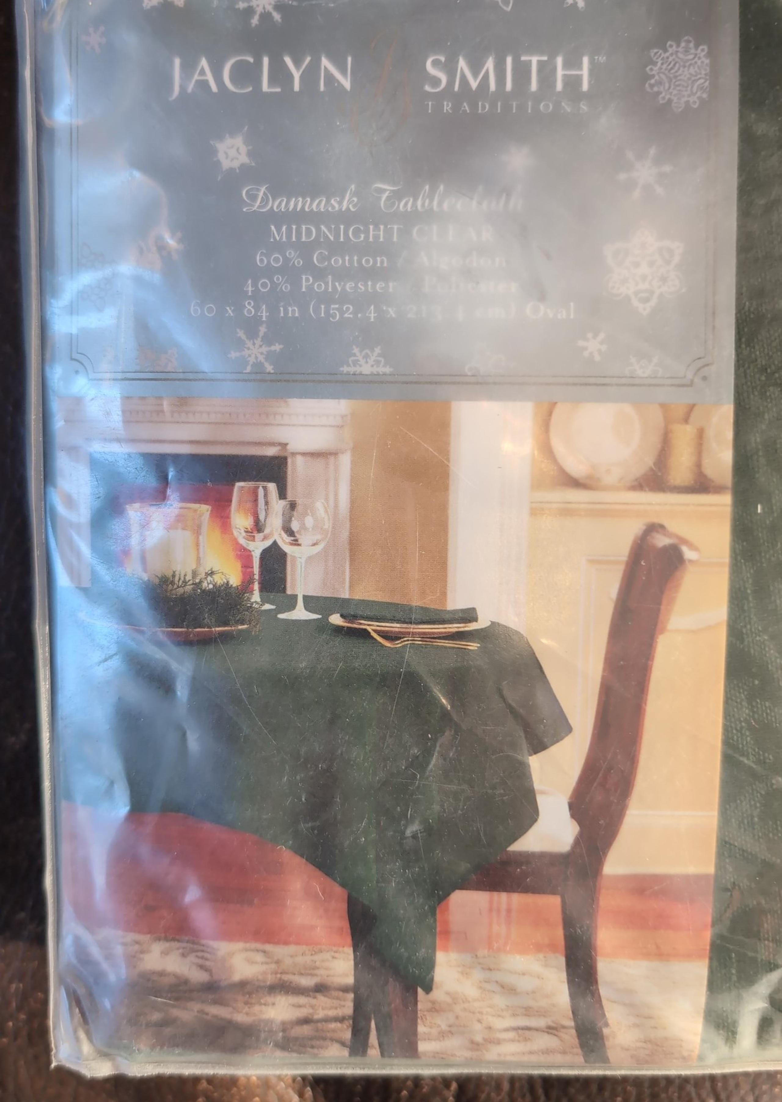 Green Damask Oval Tablecloth