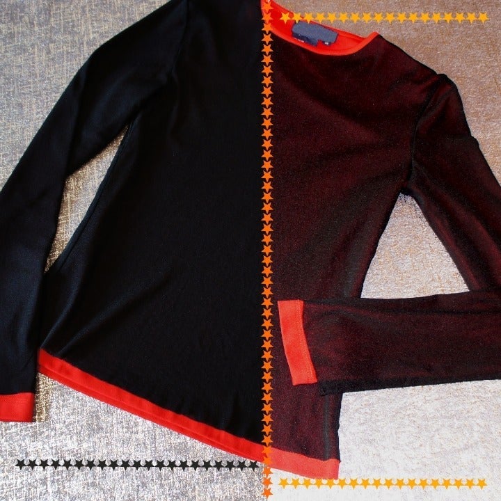 Black & Red Layered Mesh Long Sleeve Top