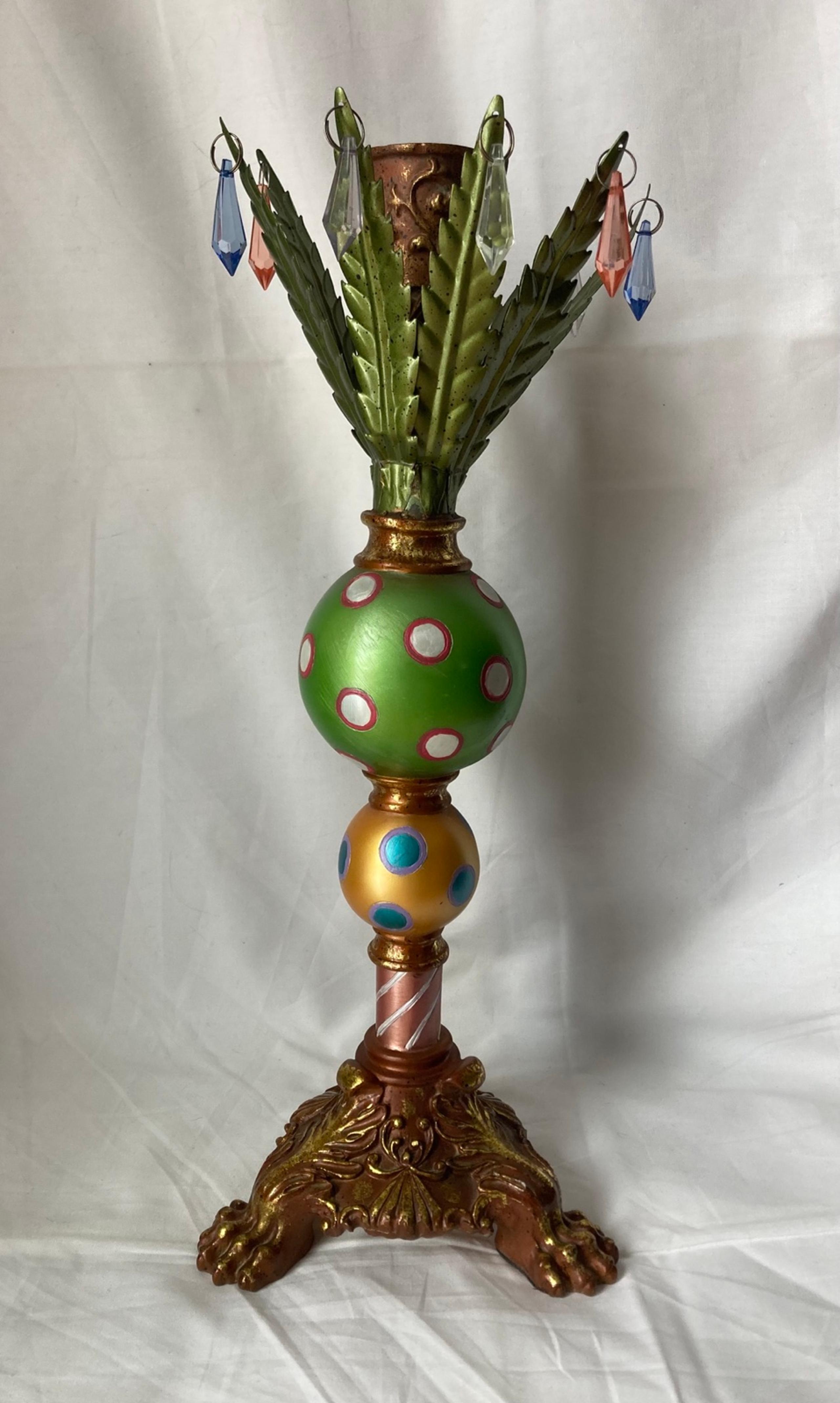 Ganz Bella Casa 15” Palm Tree Dangling Prism Spheres Multicolor Candle Holder