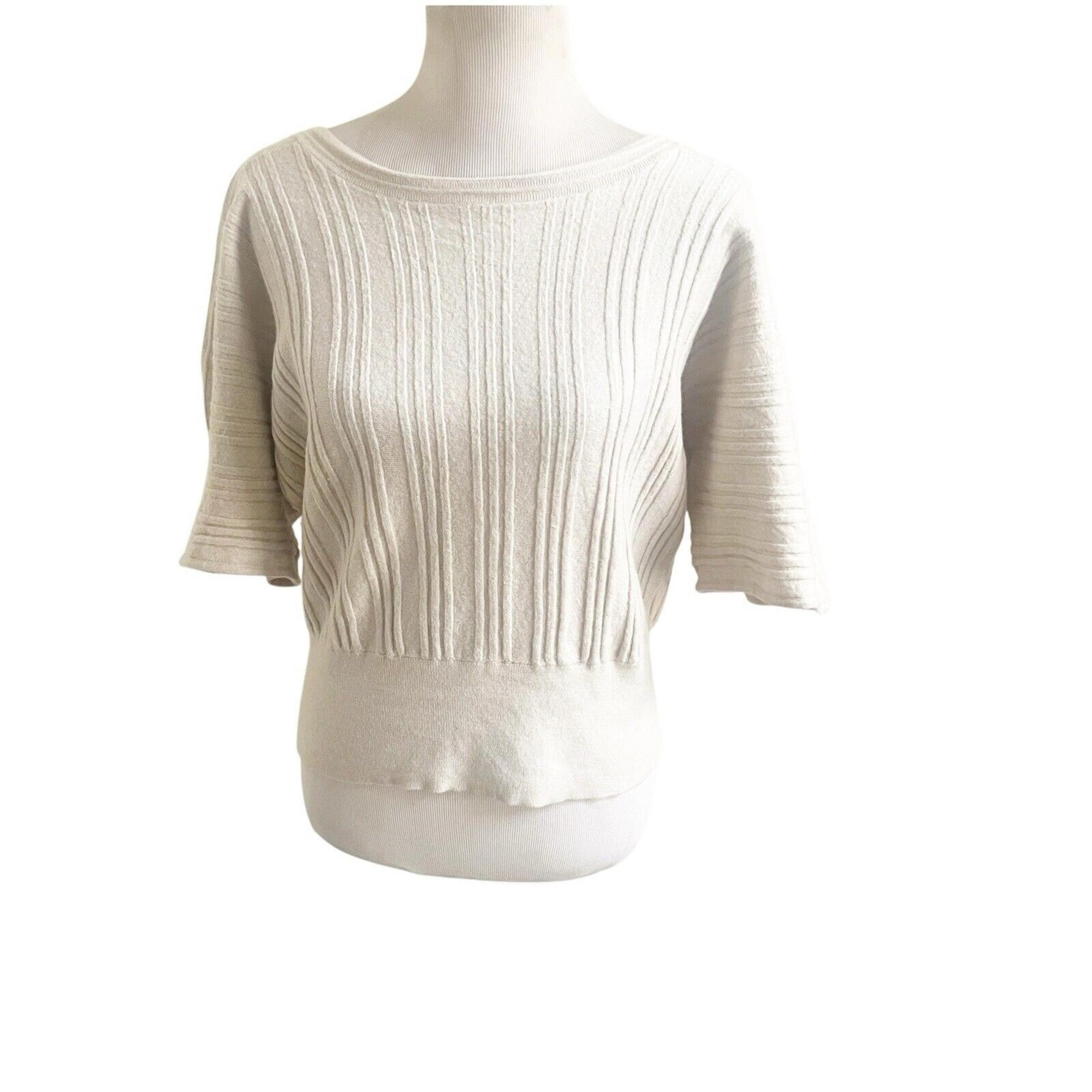 Club Monaco Women’s 100% Wool Sweater Size Large Short Sleeve Ribbed Cropped