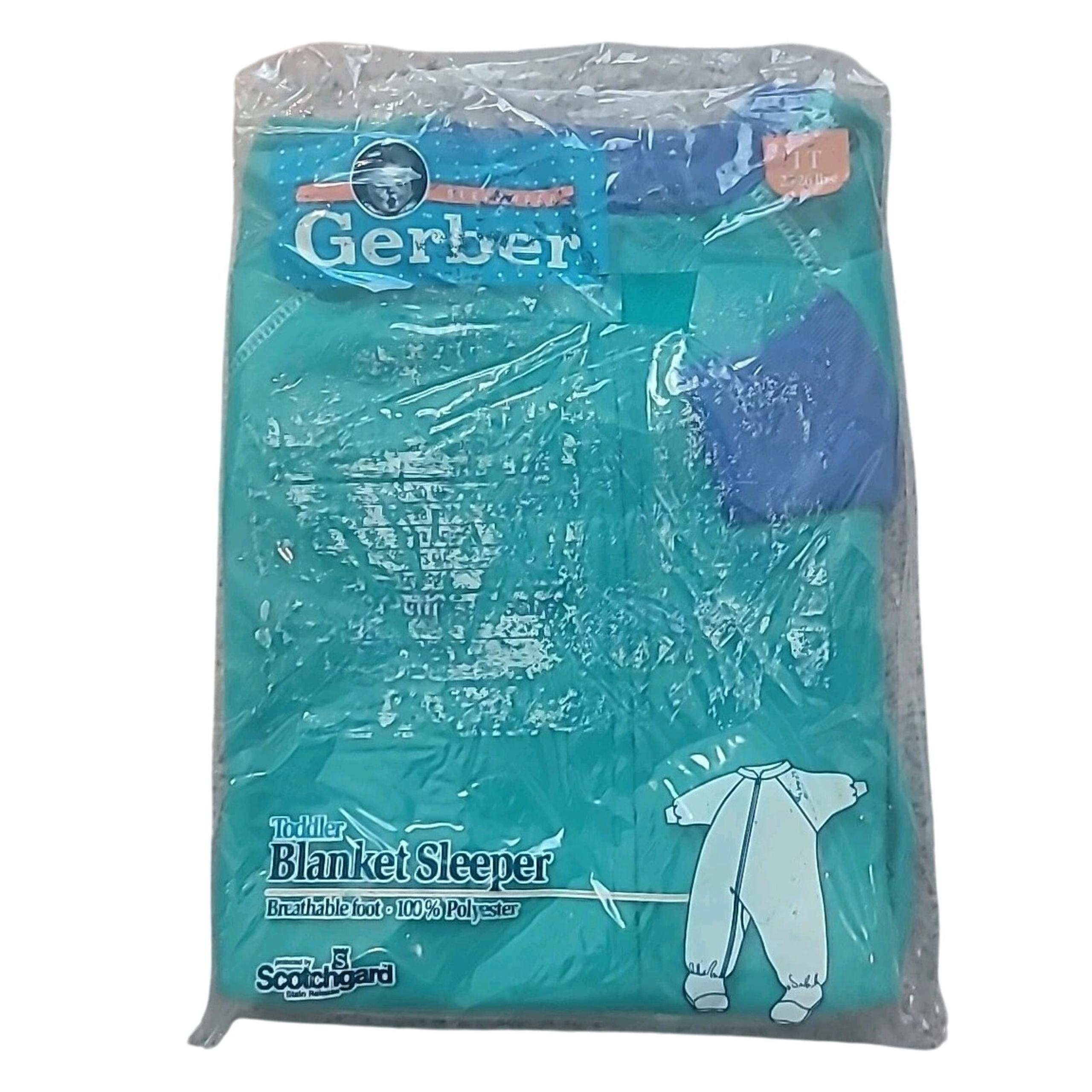 VTG Gerber 1T Toddler Blanket Sleeper Green Blue Footie Pajamas USA 90s NOS NIP