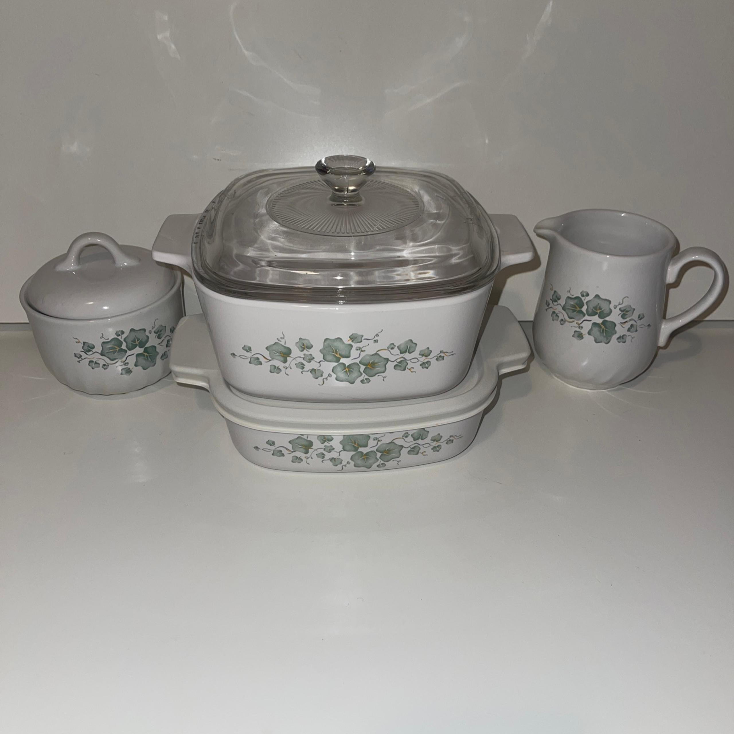 Lot Corningware Callaway Ivy A-1-B, A-1.5-B Casseroles & Corelle Creamer/Sugar