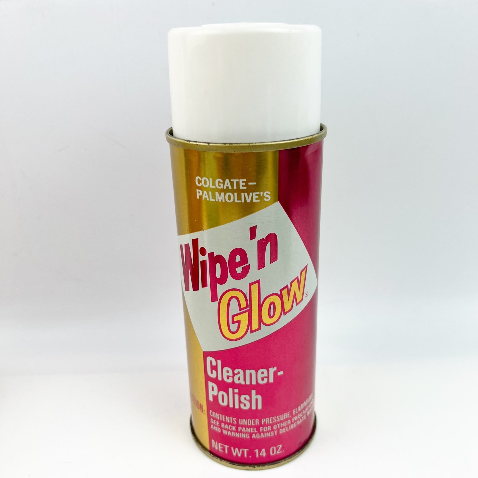 NEW Vtg 60s/70s Colgate-Palmolive’s Wipe ‘n Glow Cleaner Polish 14 oz Prop Gold