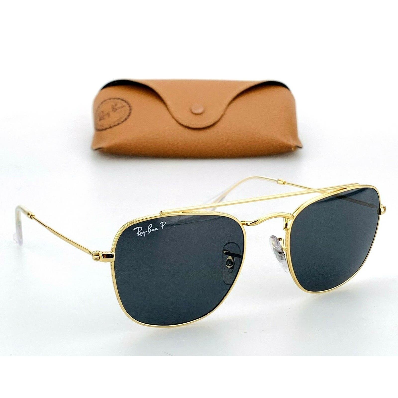 Ray-Ban Square Aviator Sunglasses RB3557 9196/48 Gold Polarized Italy + Case