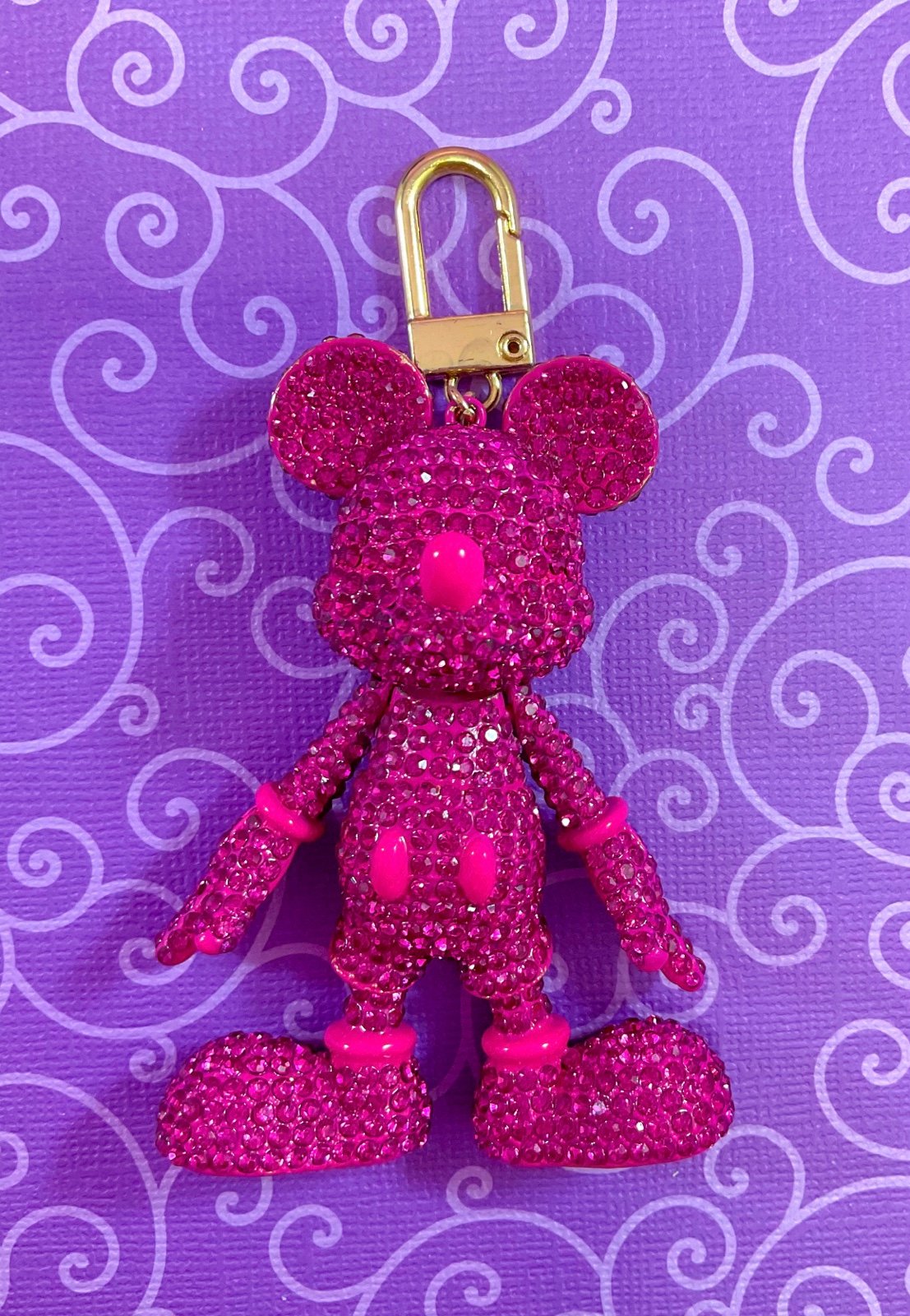 Mickey Mouse pink Magenta Pave Crystal Disney Baublebar Bag Charm Keychain