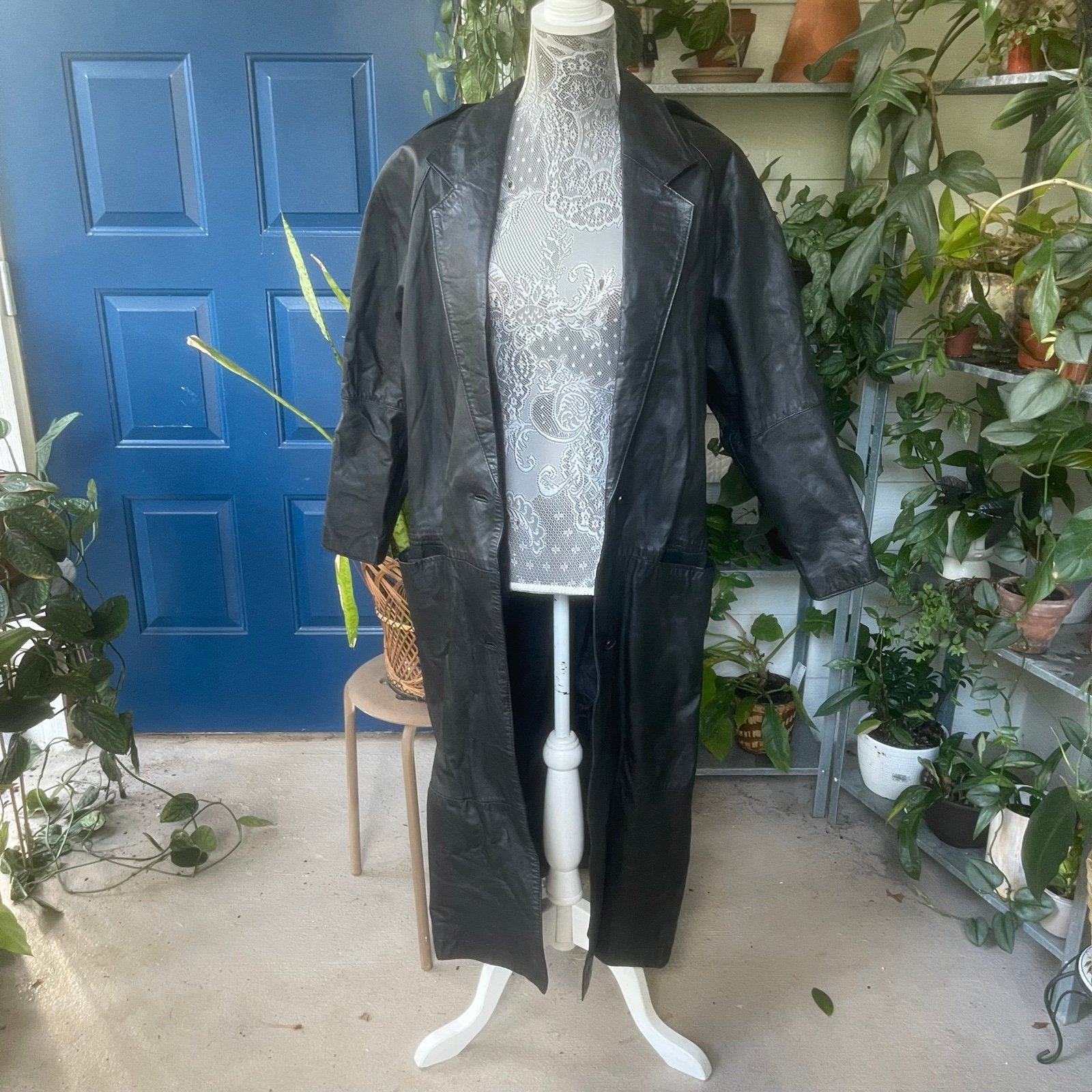 Vintage Split End ltd. Black Leather Trench Coat