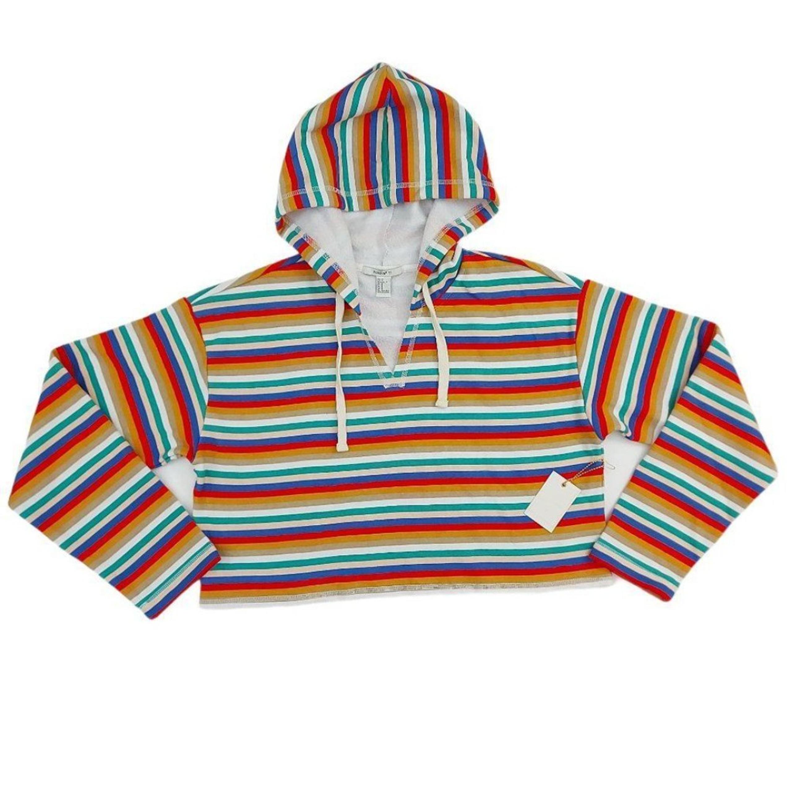 Forever 21 Hoodie Womens Medium Orange Cropped Stripes Fleece Hippie Retro