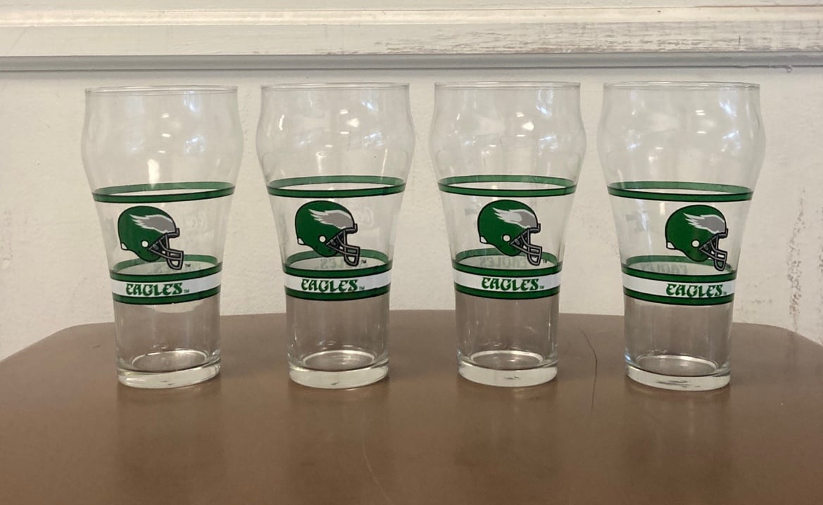 Philadelphia Eagles Coca Cola 1980 Drinking Glasses - Set Of Four (4)