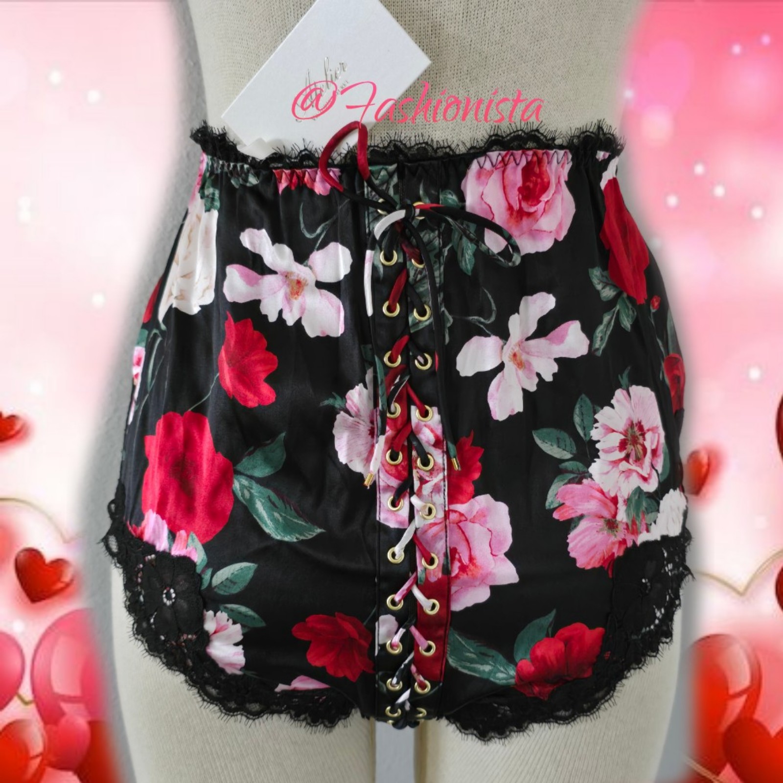 NEW LARGE VS Very Sexy Atelier Satin Lace-Trim High-Waist Brief Panty in Roses