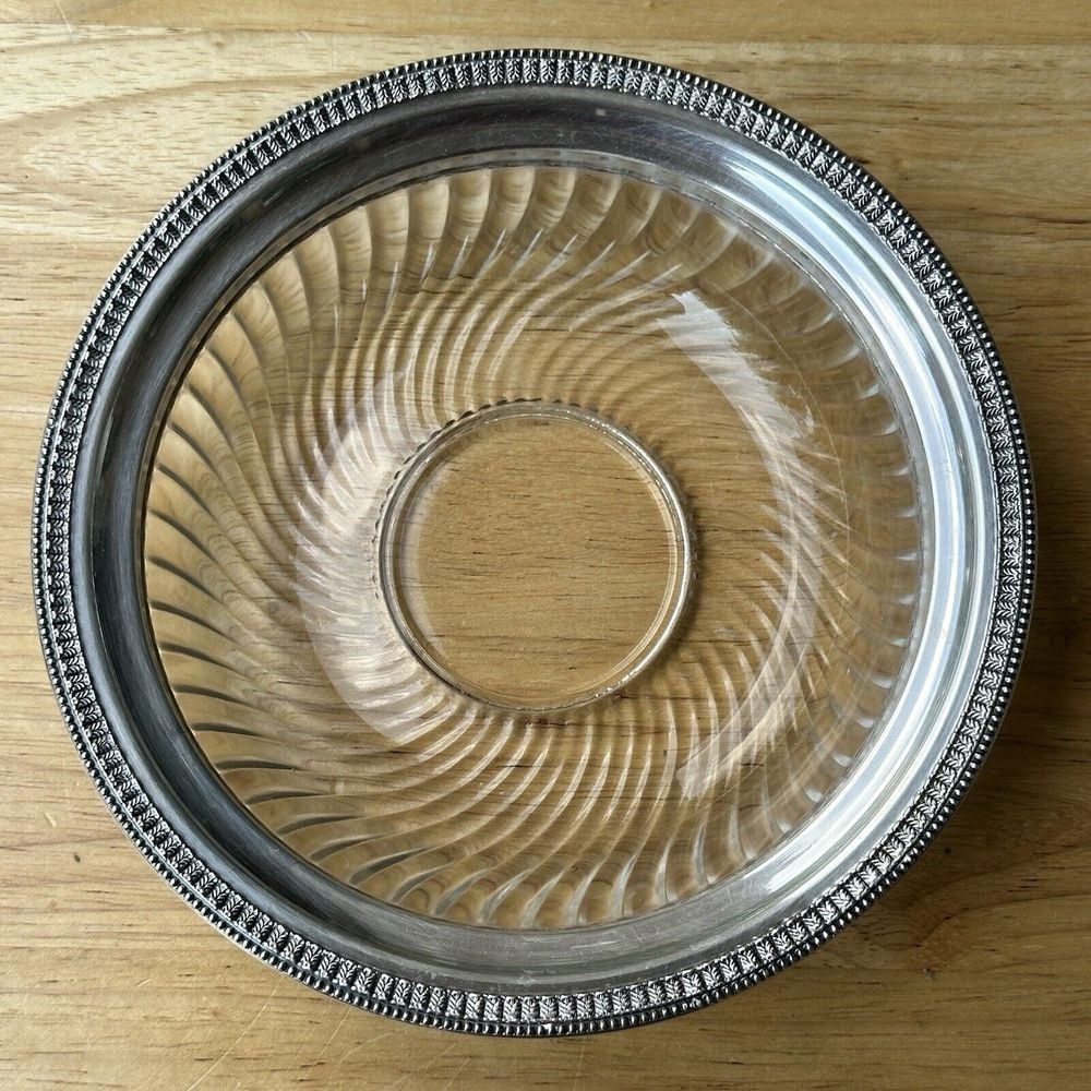 Antique Webster Company 1705 Sterling Silver Trim Crystal Dish 5.75 Diameter