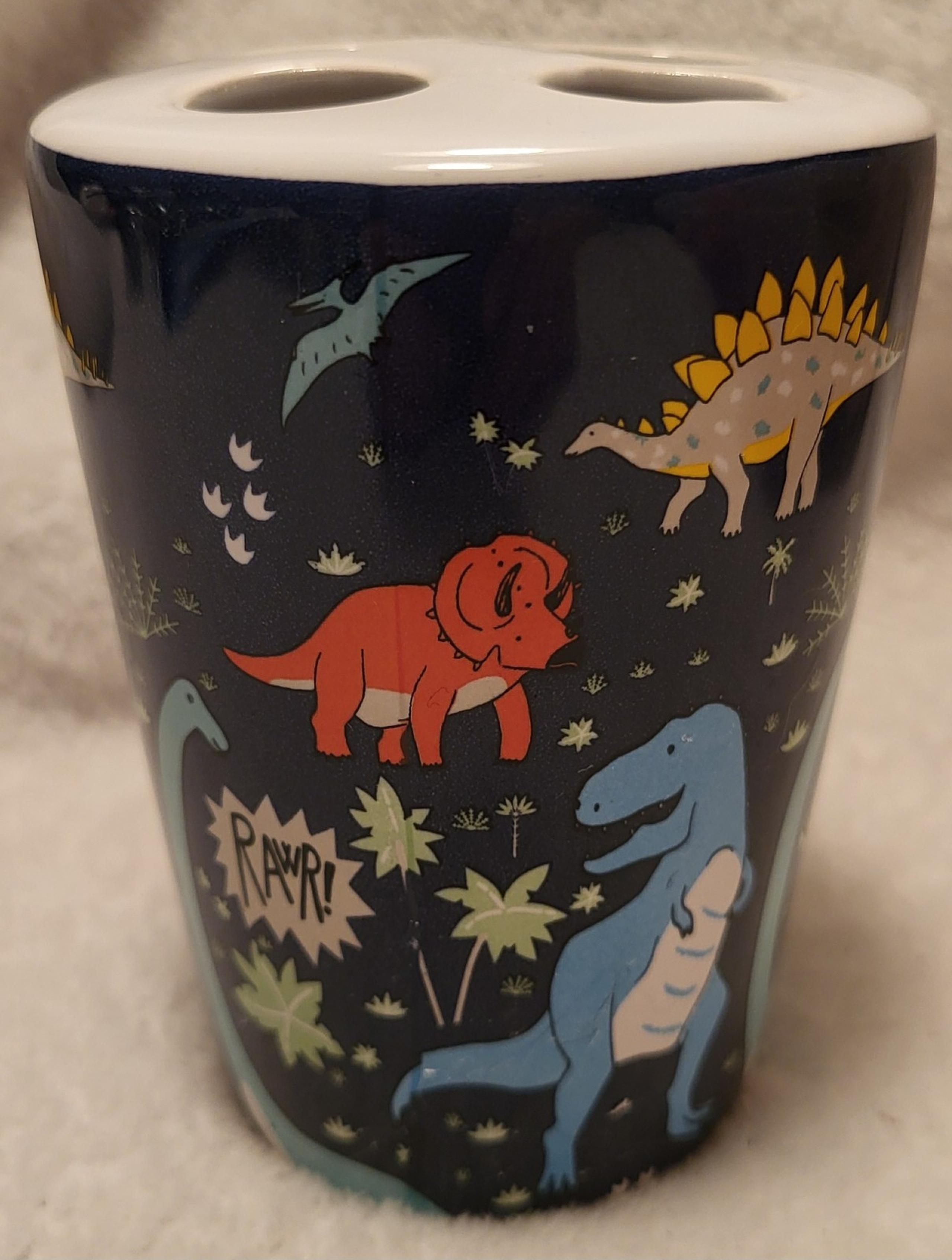 Matt & Maddie Dinosaur Ceramic Toothbrush Holder Dino Kids Bath Organizer 4