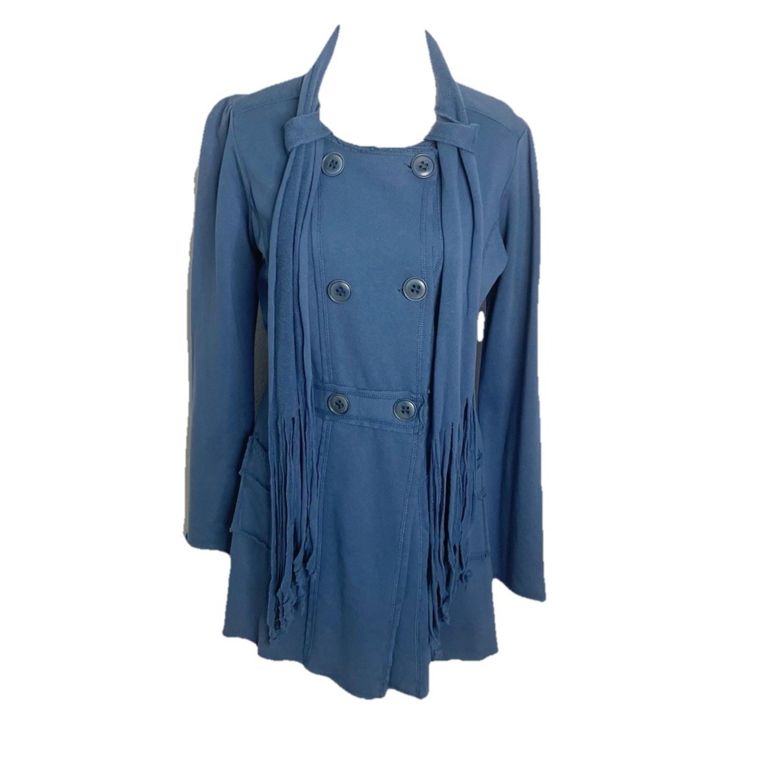 Anthropologie  Luii Blue Terrycloth  Jacket Double Breasted Trench Coat Medium