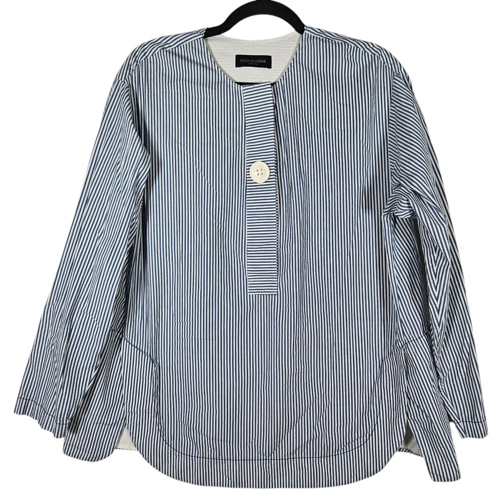 Piazza Sempione Top 46 Stripe-Print Crepe Tunic Long Sleeve Made Italy Designer