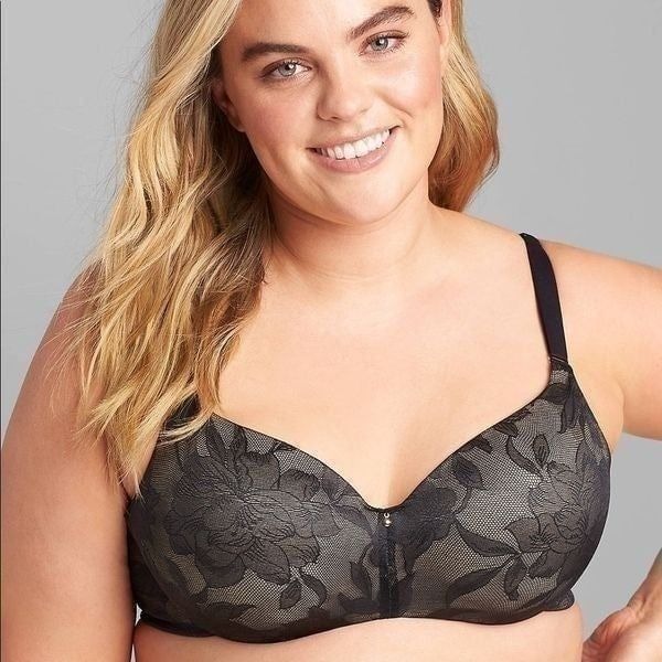 CACIQUE Invisible Lace Backsmoother Lightly Lined Balconette Bra Black 46D