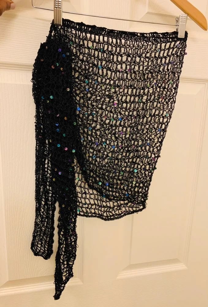 Sexy Black Crochet Sarong Swim Cover Up