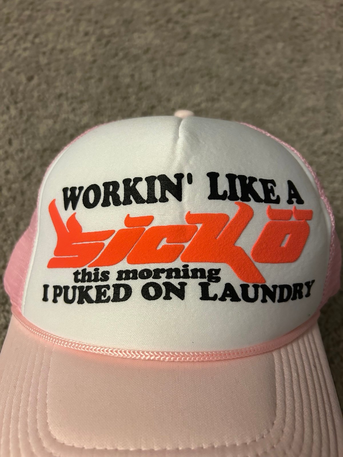 Sicko puked on laundry trucker hat. Has a | Depop