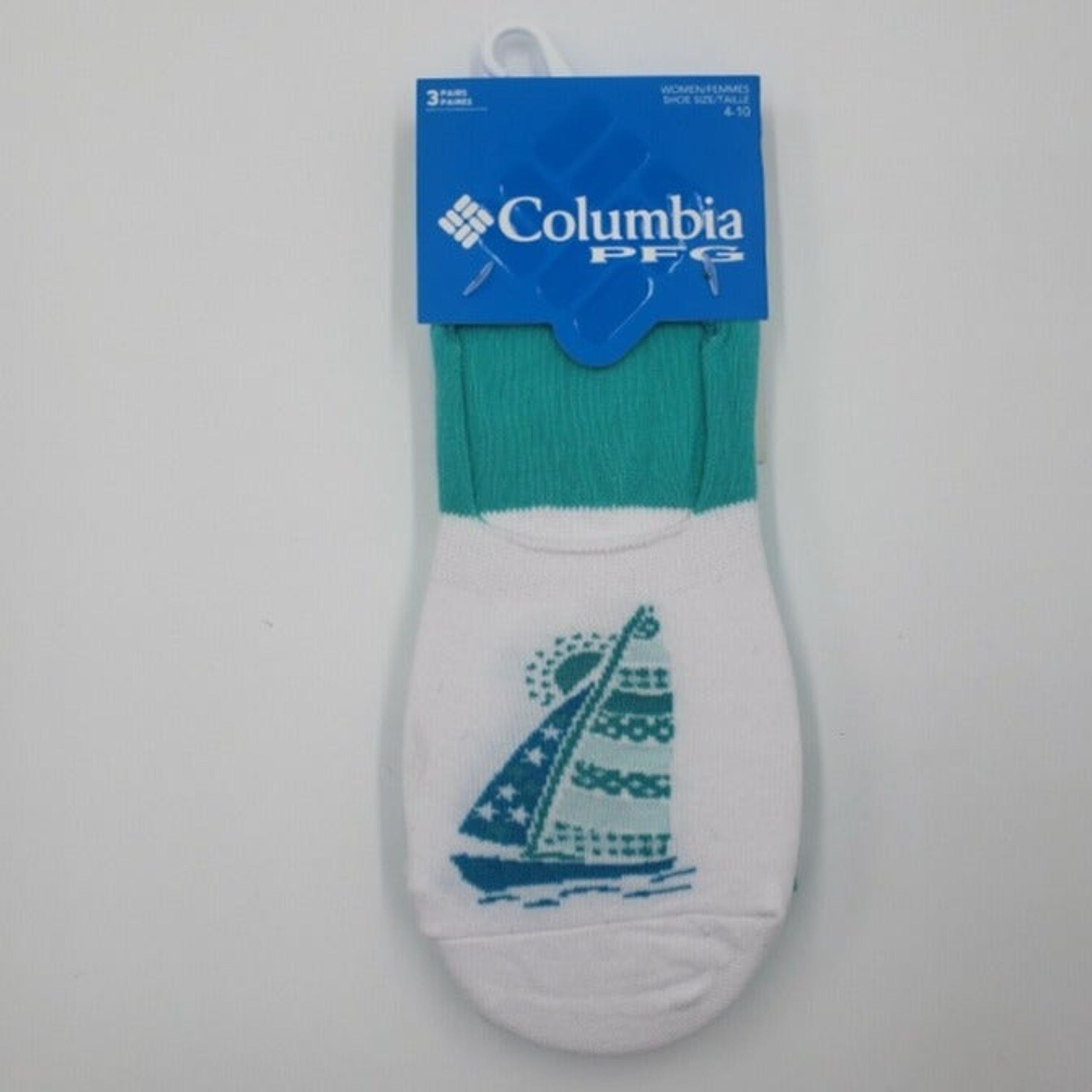Columbia Nautical Teal/White PFG Liner No Show Socks  3/Pk Size 4-10 Women's NWT