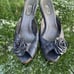 Salpy Hayden Womens Navy Cobra Kitten Wooden Heels Made in Italy Sz 9 MSRP 415!