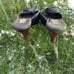 Salpy Hayden Womens Navy Cobra Kitten Wooden Heels Made in Italy Sz 9 MSRP 415!