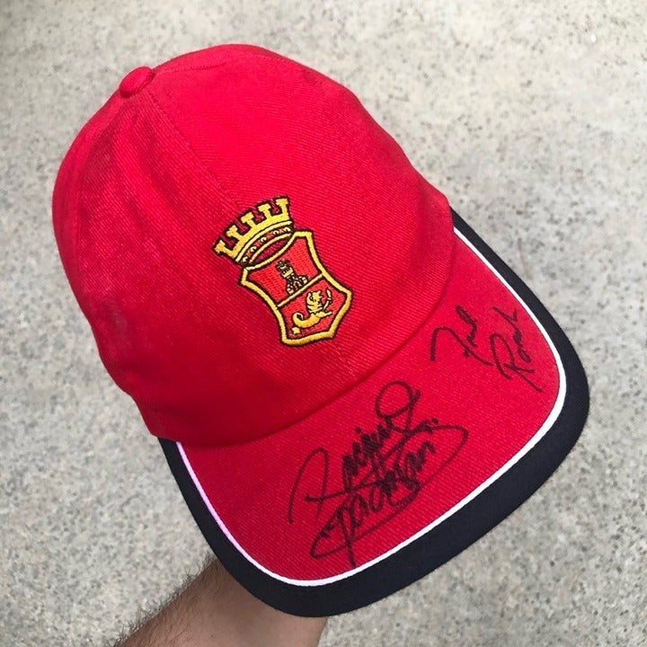 Manny Pacquiao & Coach Freddie Roach Dual Signed San Miguel Beer Red Promo Hat