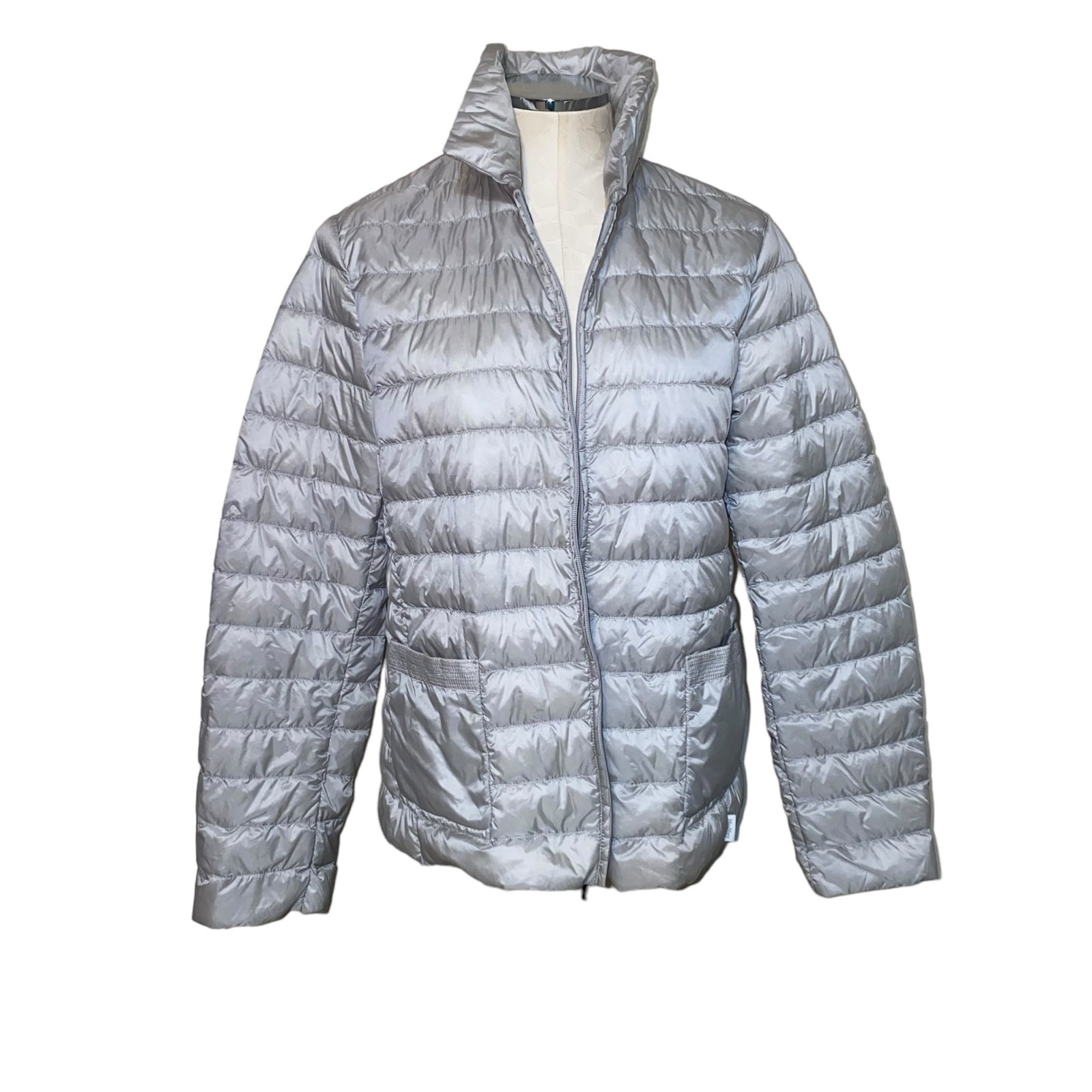 MaxMara Leisure Silver Gray Nylon Quilted Puffer Jacket Women’s Size 14