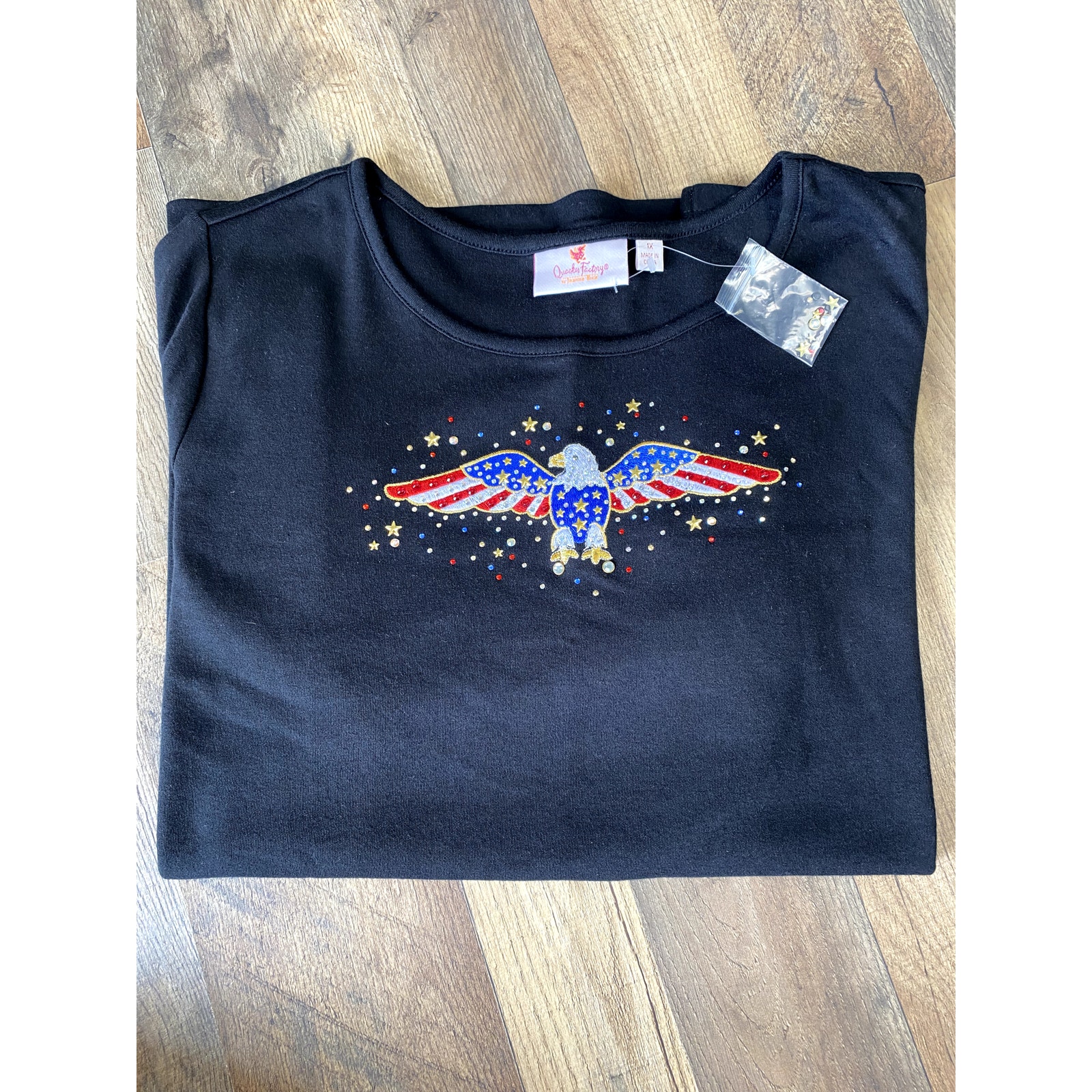 NWOT Quacker Factory Womens American Eagle Patriotic/ Fourth of July Top Sz 1X