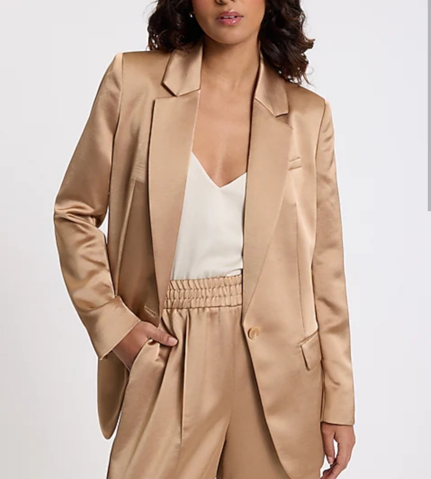 Express Satin One Button Cinched Boyfriend Blazer