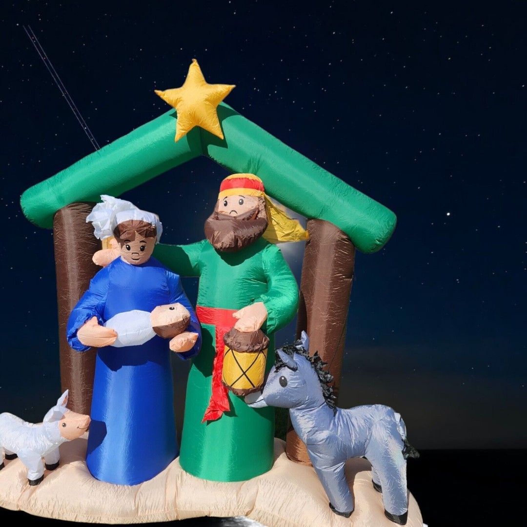 Blow Up Christmas Nativity 6' Christmas Self-Inflatable LED Lighted Holy Family