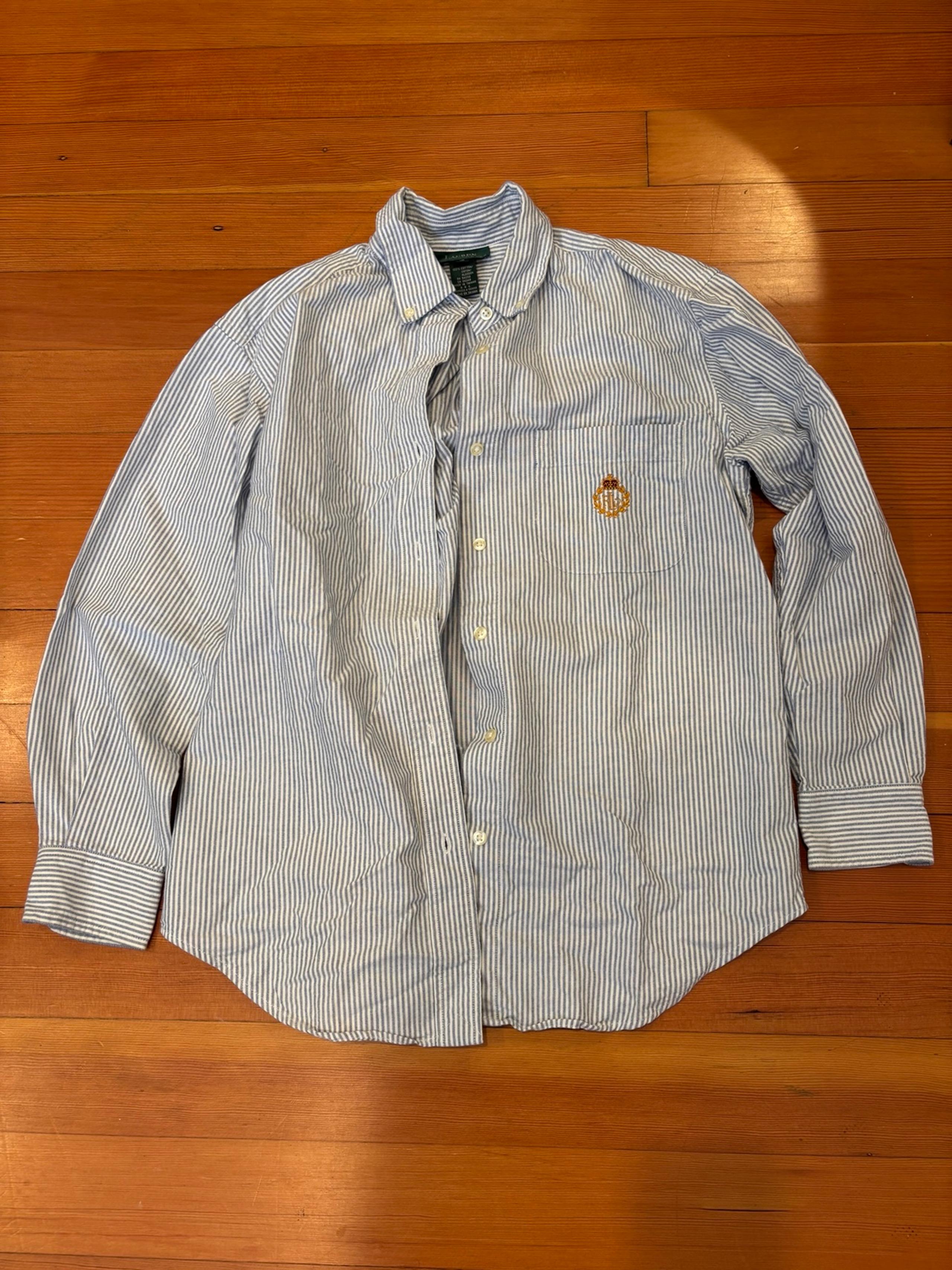 Vintage Lauren Ralph Lauren white and blue stripe button up 10