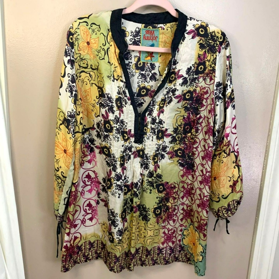 Beautiful Silk Johnny Was Floral Abstract Tunic Top Shirt S