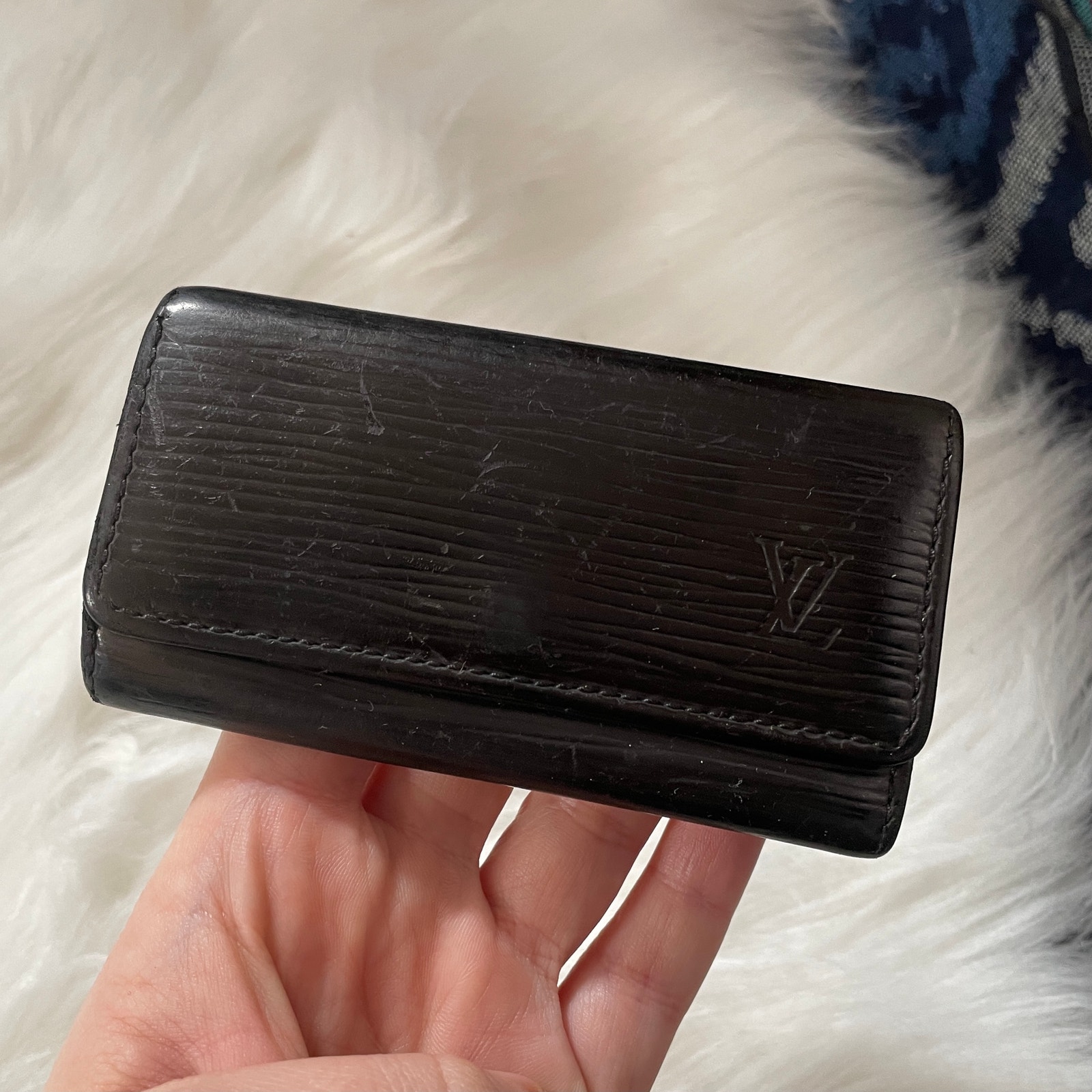 Louis Vuitton 4 Key Holder Chain Wallet Black Epi Leather SLG