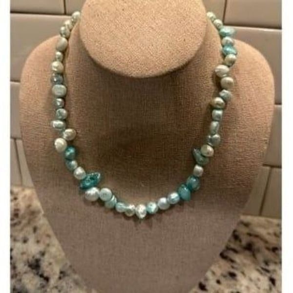 Vintage Odd-shaped Blue Pearl Necklace