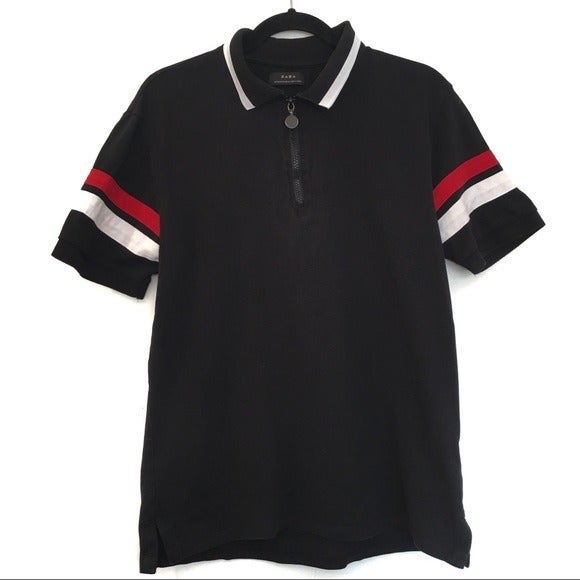 [ZARA] Zipped Striped Sleeve Polo/Golf M