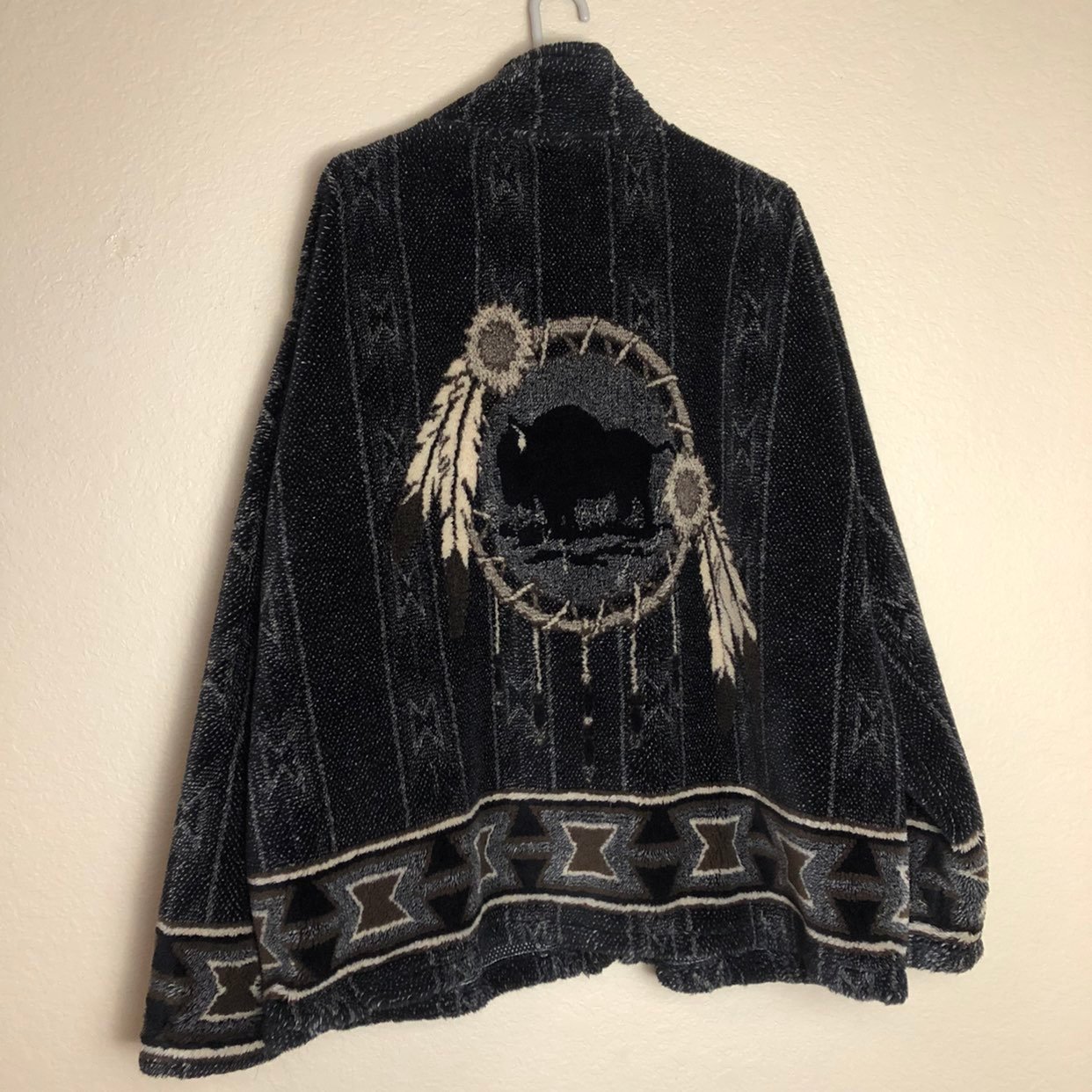 Vintage 2XL Buffalo native American Aztec zip up soft Black Mountain outdoor