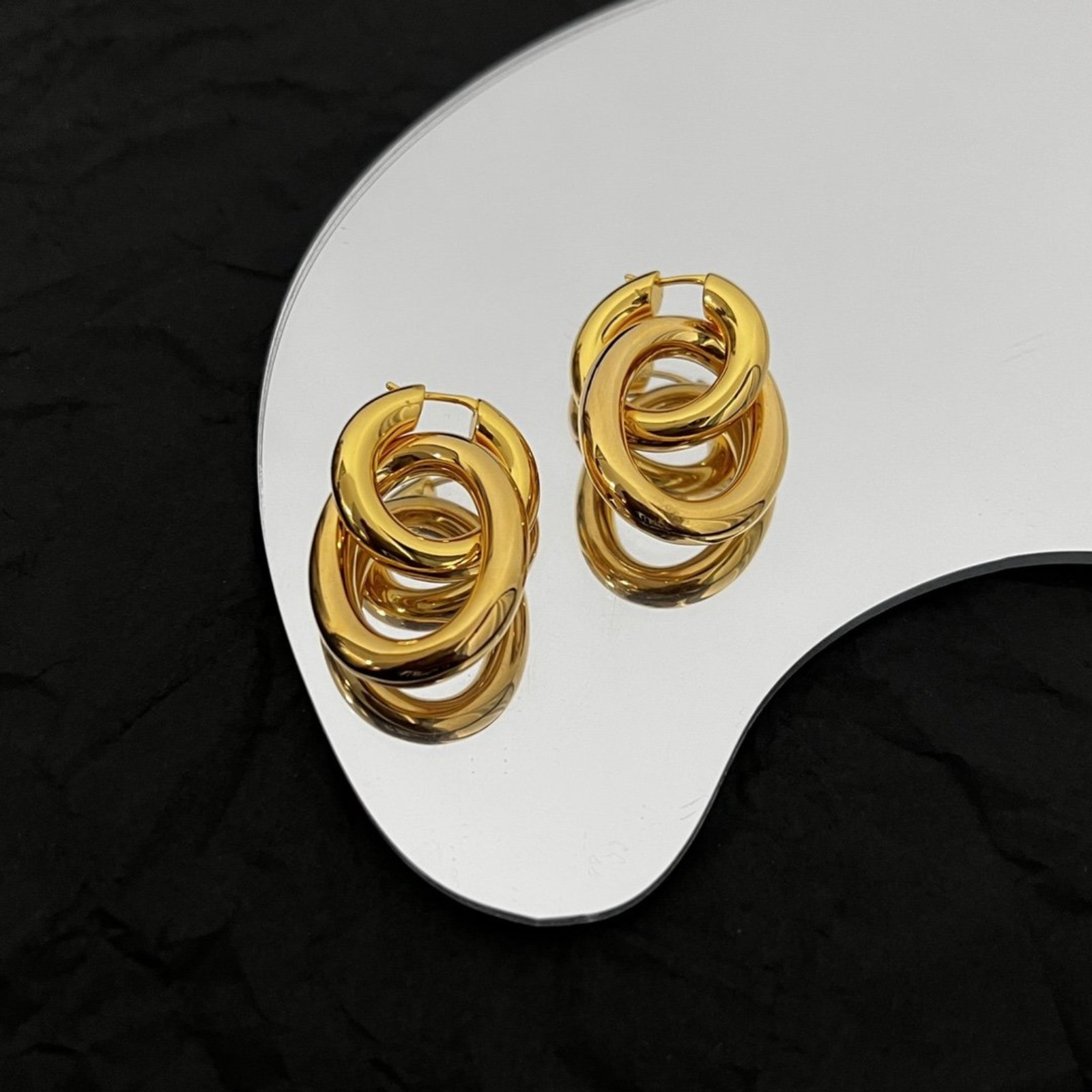 Double gold stud earrings