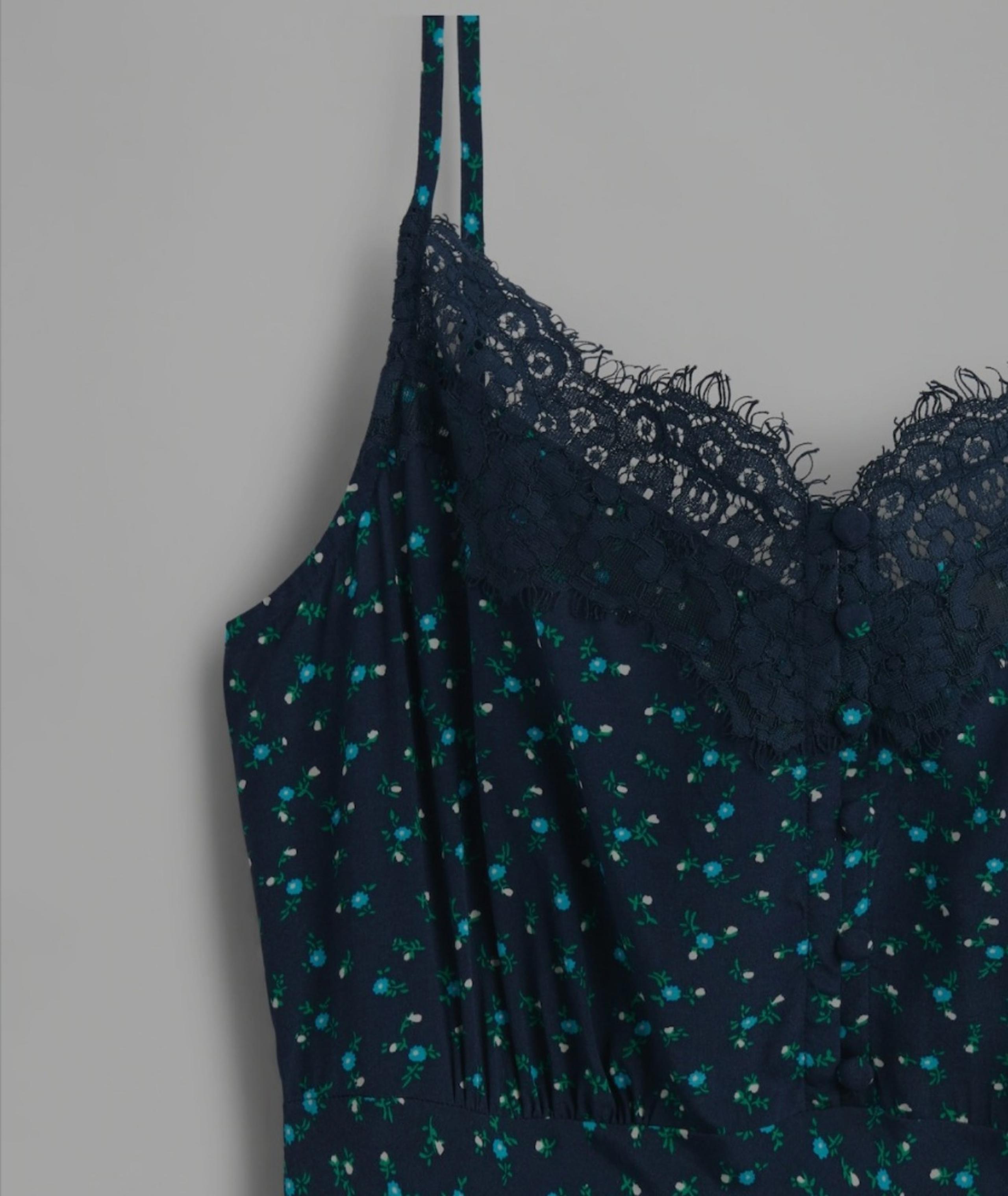 GAP Crepe Lace Trim Maxi Sundress Navy Floral